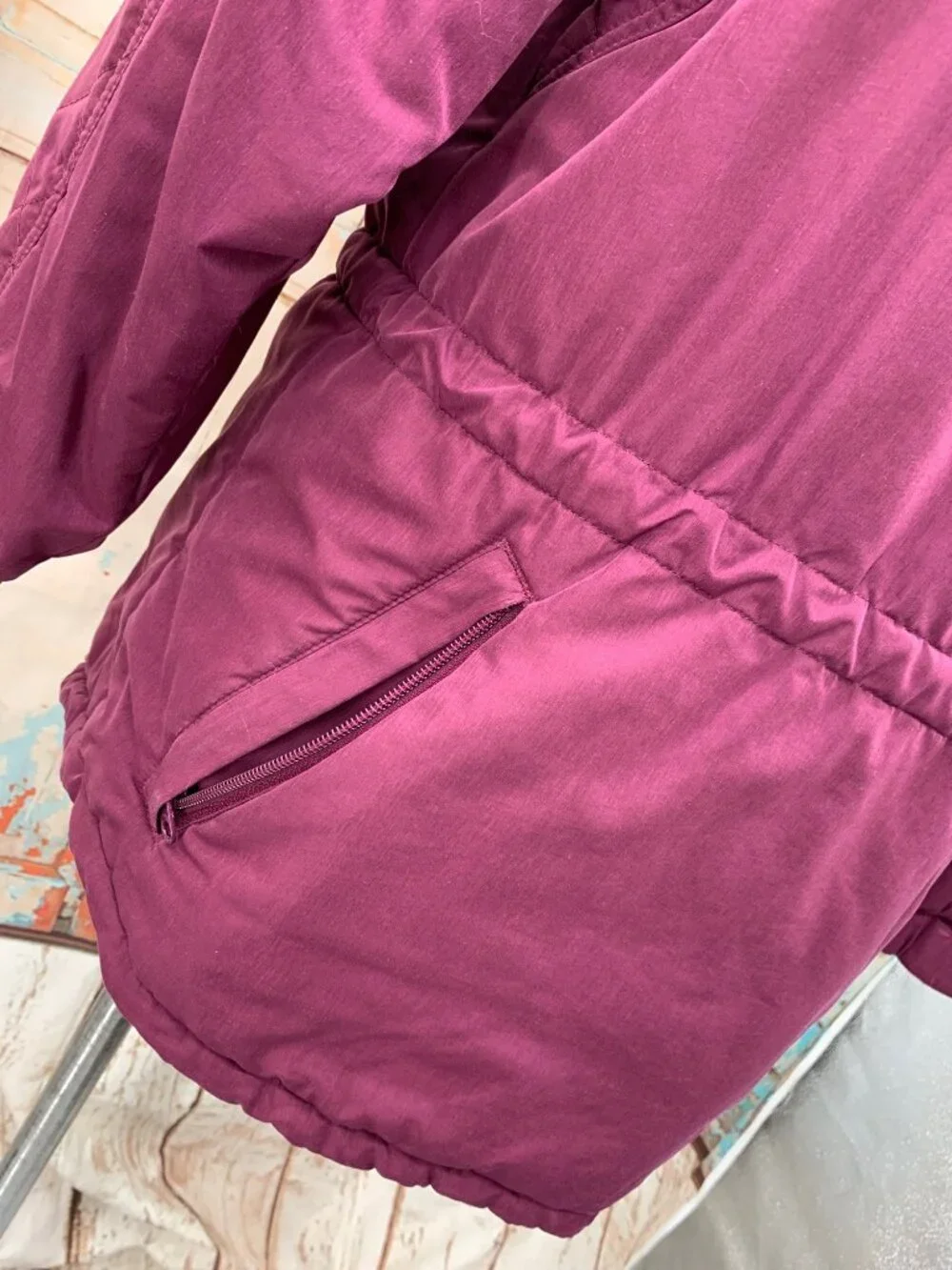 L.L. Bean 90's Insulated Pullover Anorak Hoodie Purple Plum Quilted Pattern Adju